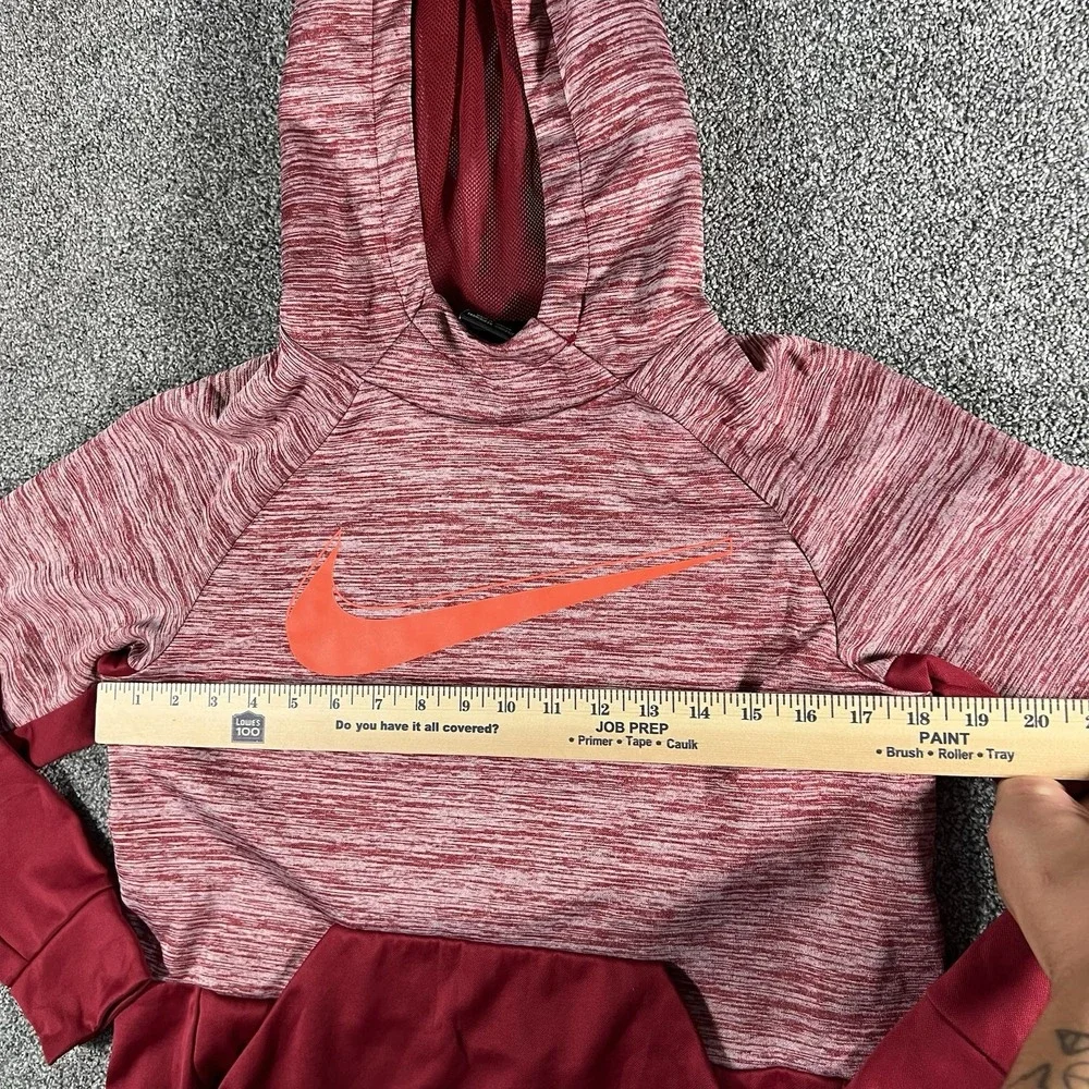 Nike Dri-FIT Therma Hoodie Youth Large Red Heather Pullover Swoosh Athletic